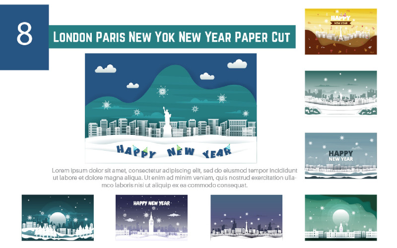 8 London Paris New Yok New Year Paper Cut