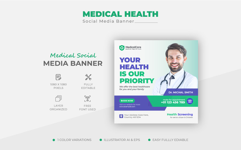 Medizinisches Gesundheitswesen Square Flyer Social Media Post Web Promotion Banner