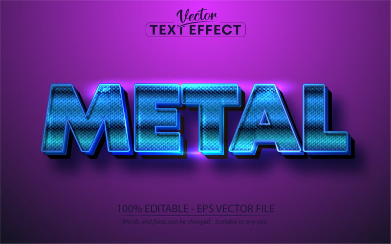 Metal - edytowalny efekt tekstowy w kolorze niebieskim, styl czcionki, ilustracja graficzna