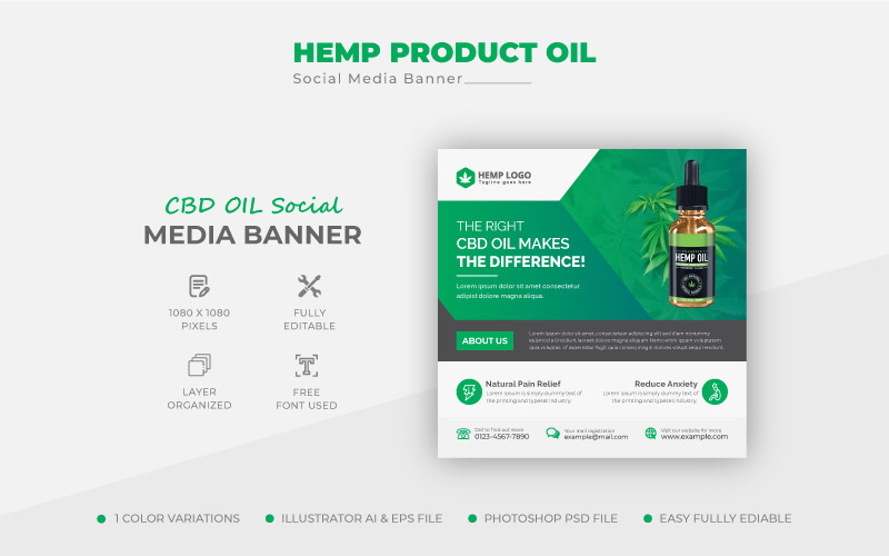 Modèle de bannière de publication de médias sociaux à l'huile de CBD de produit de chanvre de cannabis propre
