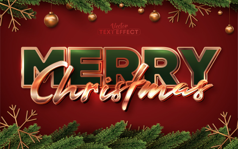 С Рождеством - редактируемый текстовый эффект в золотом стиле, стиль шрифта, графическая иллюстрация
