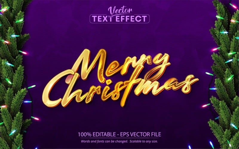 С Рождеством - роскошный блестящий золотой стиль редактируемый текстовый эффект, стиль шрифта, графическая иллюстрация