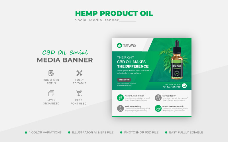 Sauberes Cannabis CBD Öl Hanfprodukt Social Media Post oder Web-Banner-Vorlage