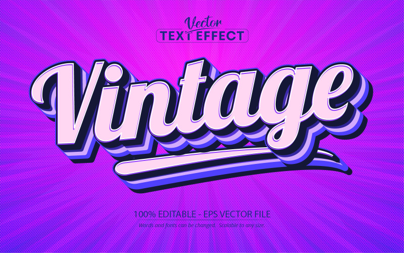 Vintage - 80'lerin Mor Renk Stili Düzenlenebilir Metin Efekti, Yazı Tipi Stili, Grafik İllüstrasyon