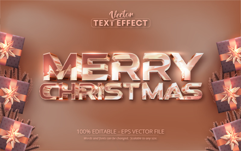 Feliz Natal - cor rosa dourada, efeito de texto editável, estilo de fonte, ilustração gráfica
