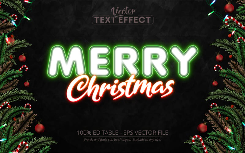God Jul - Neonstil, redigerbar texteffekt, teckensnittsstil, grafikillustration