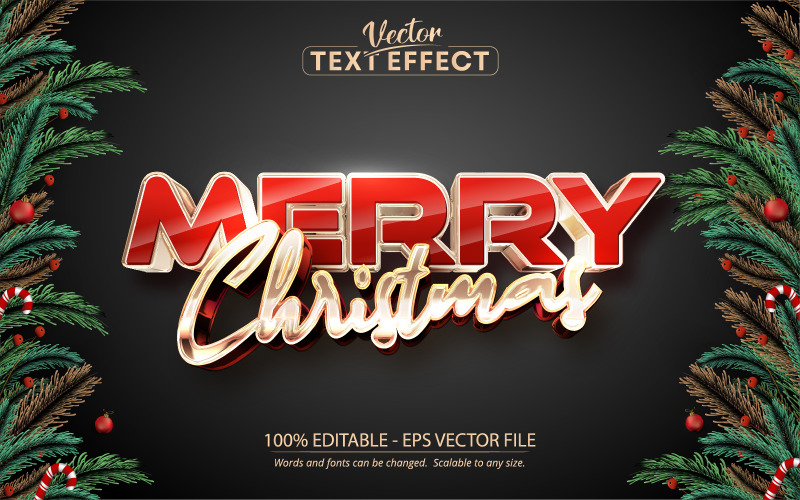 Merry Christmas - Rose Gold And Red Color, Editable Text Effect, Font Style, Graphics Illustration