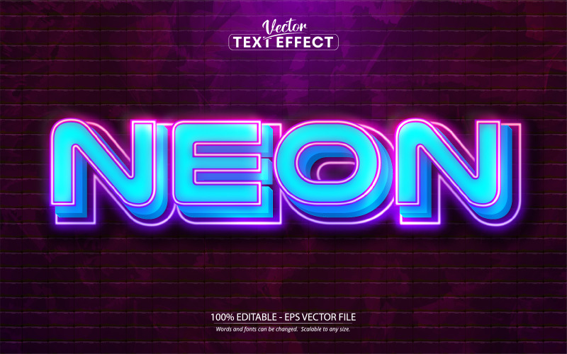 Neon - lila och blå färg, redigerbar texteffekt, teckensnitt, grafikillustration