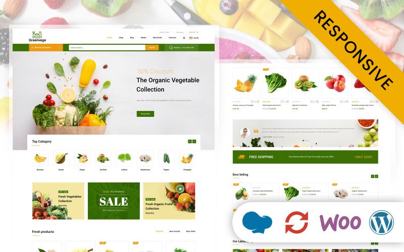 Greenvege — Адаптивная тема WooCommerce для магазина свежих органических продуктов