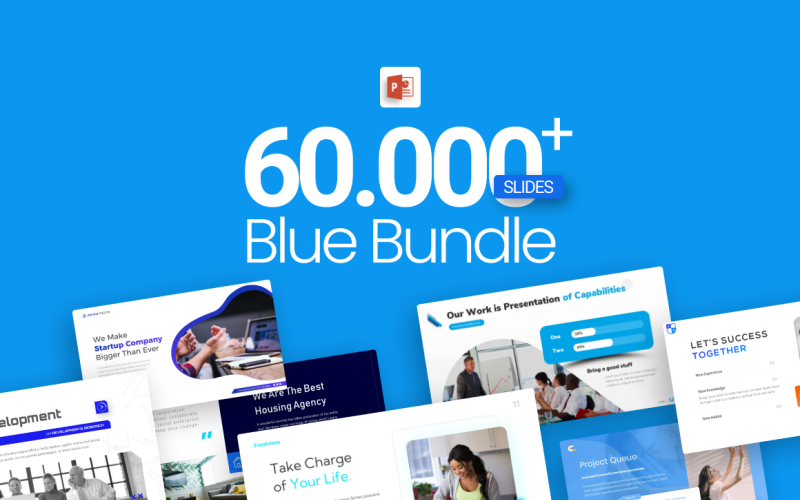 60 000+ Blue Bundle Шаблон PowerPoint
