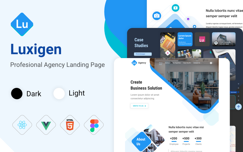 Luxigen - HTML React Paralaxa vstupní stránky agentury Vue