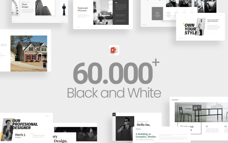 Mais de 60.000 modelos de PowerPoint de pacote preto e branco