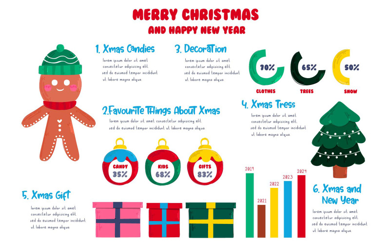 Feliz navidad y próspero año nuevo ilustración infográfica
