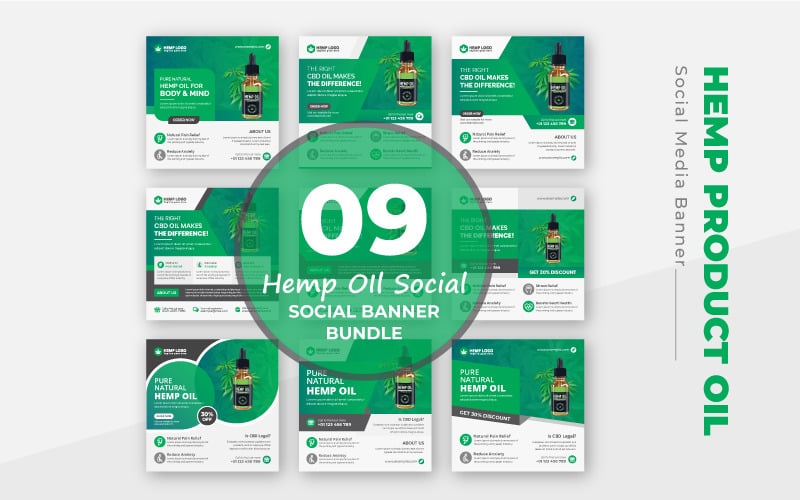 9 Hemp Product Cannabis CBD Oil Promotional Social Media Instagram Post Bundle