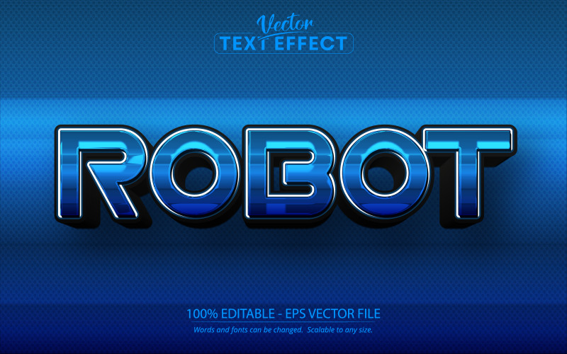 Robot: color azul, efecto de texto editable, estilo de fuente, ilustración gráfica