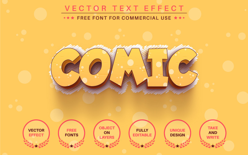Bright Сomedian: efecto de texto editable, estilo de fuente, ilustración gráfica