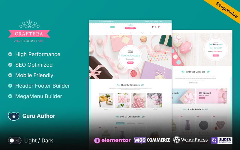 Craftera — багатоцільова адаптивна тема WooCommerce для рукоділля та подарунків