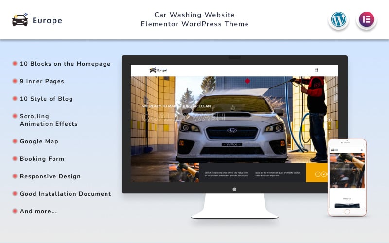 Europa - Autowasch-Website Elementor WordPress Theme