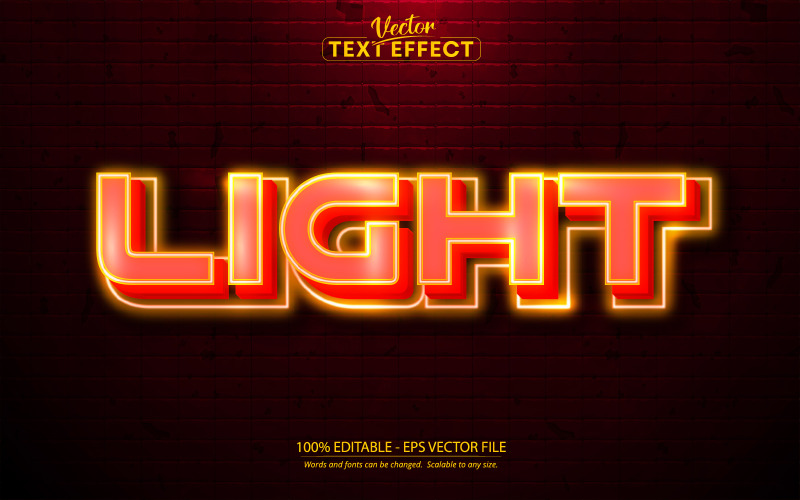 Licht - oranje kleur neonstijl, bewerkbaar teksteffect, lettertypestijl, grafische illustratie