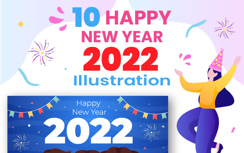 10 Mutlu Yeni Yıl 2022 Arka Plan Şablonu Çizimi