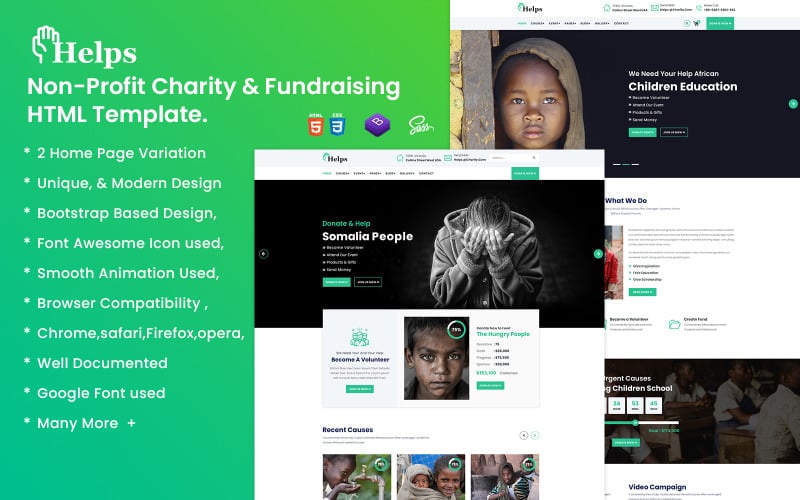 Nezisková charitativní a fundraisingová HTML šablona nápovědy