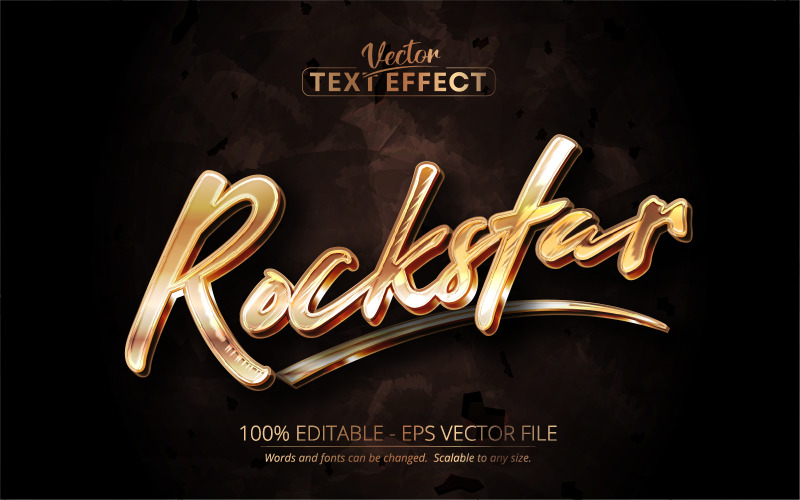Rockstar - estilo dourado, efeito de texto editável, estilo de fonte, ilustração gráfica