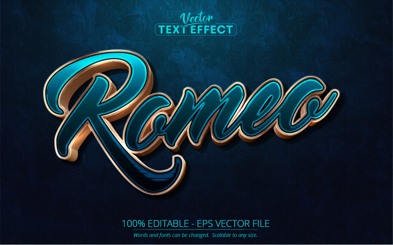Romeo - turkos och guldstil, redigerbar texteffekt, teckensnittsstil, grafikillustration