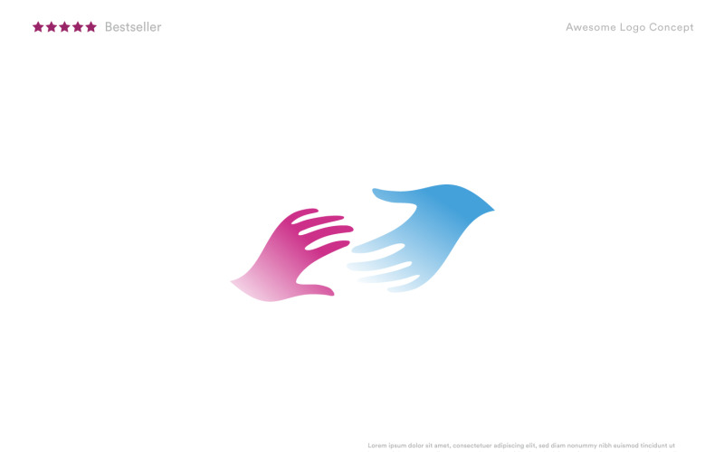 Розовые и синие руки шаблон логотипа для психологической поддержки, благотворительного фонда или детей-сирот.