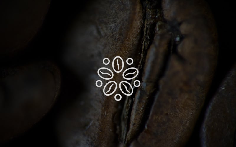 Szablon Logo ziarna kawy. Kreatywny liniowy kształt kwiatu. Streszczenie okrągłe minimalistyczne projektowanie logo.