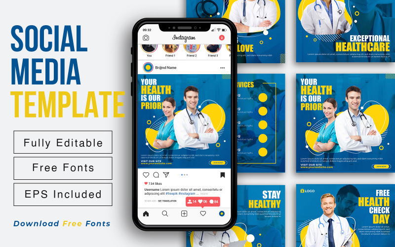 COVID-Health Care - Zahnarzt Social Media Post und Banner-Designvorlage