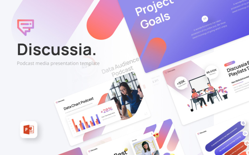 Diskutieren Sie kreative Multimedia-PowerPoint-Vorlage