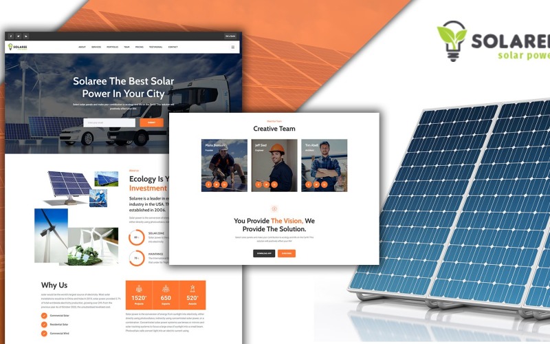 Tema WordPress da página inicial de energia solar e eólica Powar-Solaree