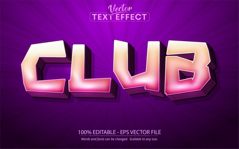 Club - Cartoon-Stil, bearbeitbarer Texteffekt, Schriftstil, grafische Illustration