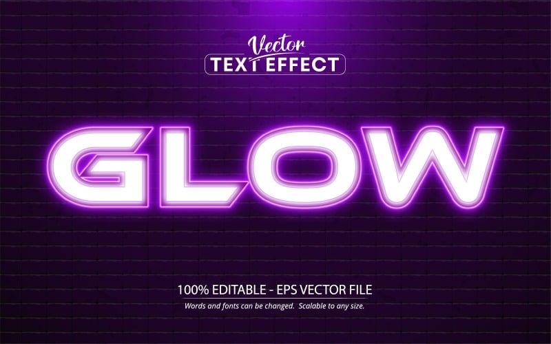 Glow - Purple Neon Style, Editable Text Effect, Font Style, Graphics Illustration