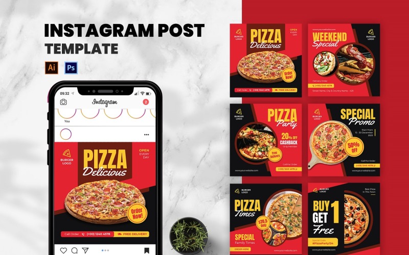 Pizza Delicious Instagram Post 218641 TemplateMonster