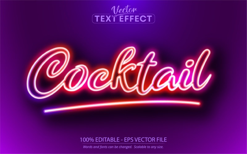 Cocktail - Neon-Stil, bearbeitbarer Texteffekt, Schriftstil, grafische Illustration