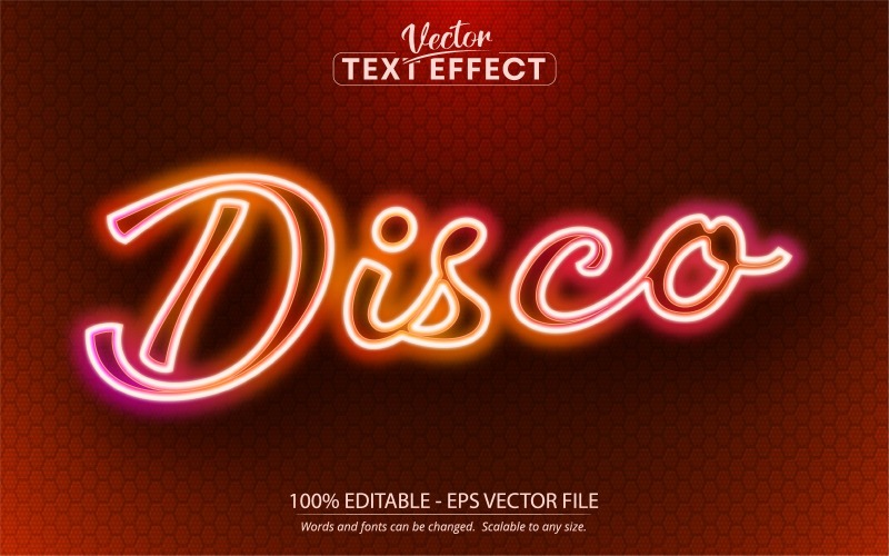 Disco - neonový styl, upravitelný textový efekt, styl písma, grafická ilustrace