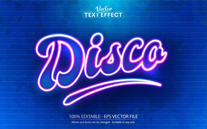 Disco - Paarse kleur neonstijl, bewerkbaar teksteffect, lettertypestijl, grafische illustratie