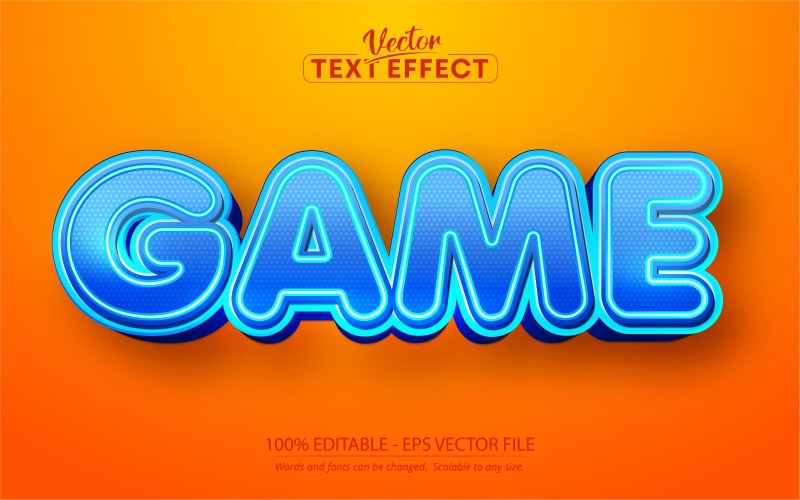 Игра - синий мультяшный стиль, редактируемый текстовый эффект, стиль шрифта, графическая иллюстрация