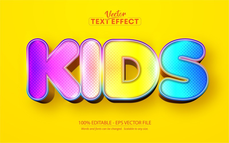 Kinderen - Meerkleurige cartoonstijl, bewerkbaar teksteffect, letterstijl, grafische illustratie