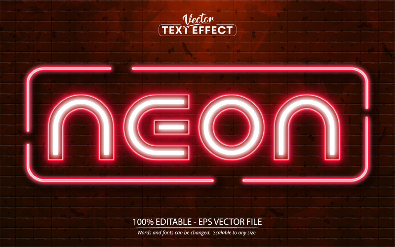 Неон – червоний колір неоновий стиль, текстовий ефект для редагування, стиль шрифту, графічна ілюстрація