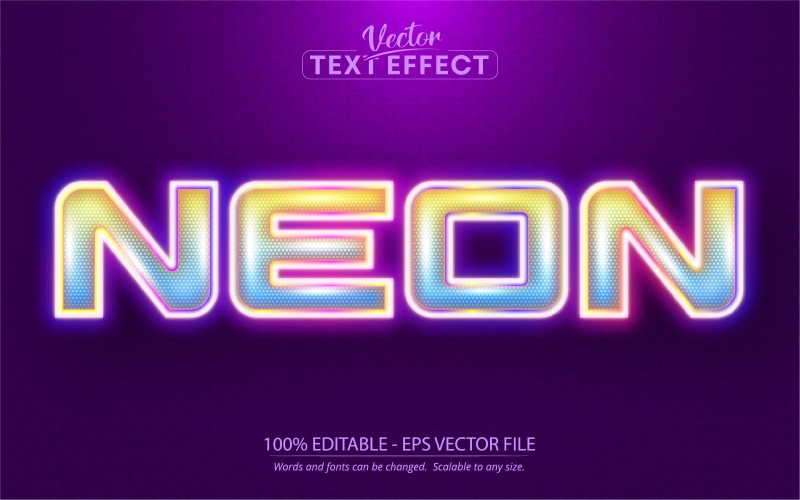 Neon - Stile neon colorato, effetto testo modificabile, stile carattere, illustrazione grafica