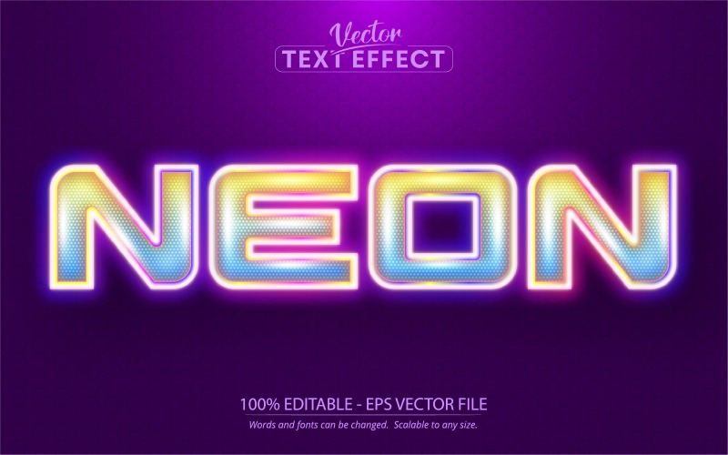 Neon – színes neonstílus, szerkeszthető szövegeffektus, betűstílus, grafikus illusztráció