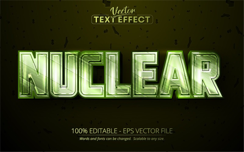 Nuclear - zelený kovový styl, upravitelný textový efekt, styl písma, grafická ilustrace