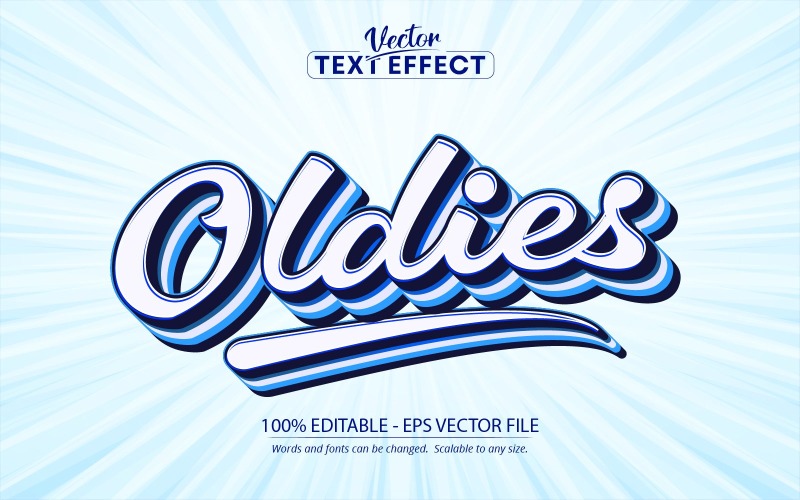 Oldies - estilo vintage de cor azul, efeito de texto editável, estilo de fonte, ilustração gráfica