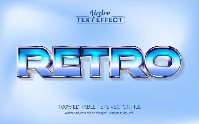 Retro - Blauw Zilver Kleurstijl, Bewerkbaar Teksteffect, Lettertype, Grafische Illustratie