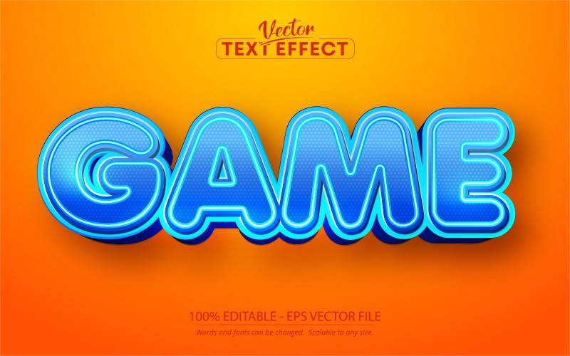 Spel - blå tecknad stil, redigerbar texteffekt, teckensnittsstil, grafikillustration