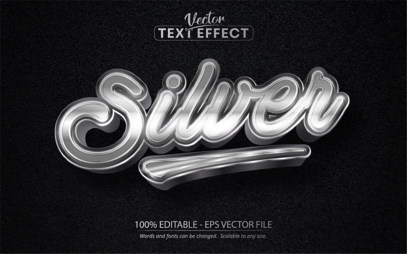 Zilver - metallic stijl, bewerkbaar teksteffect, lettertypestijl, grafische illustratie