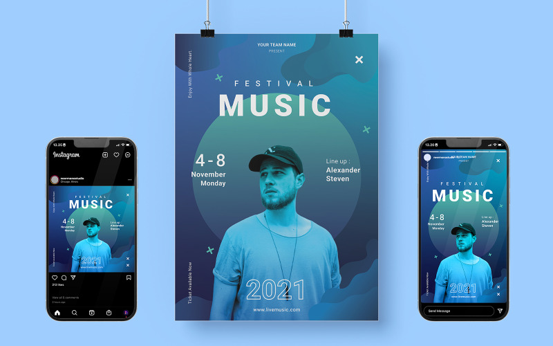 Modèle d'Affiche de festival de musique dégradé