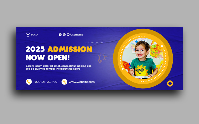 Plantilla de portada de Facebook de admisión a la educación escolar para niños